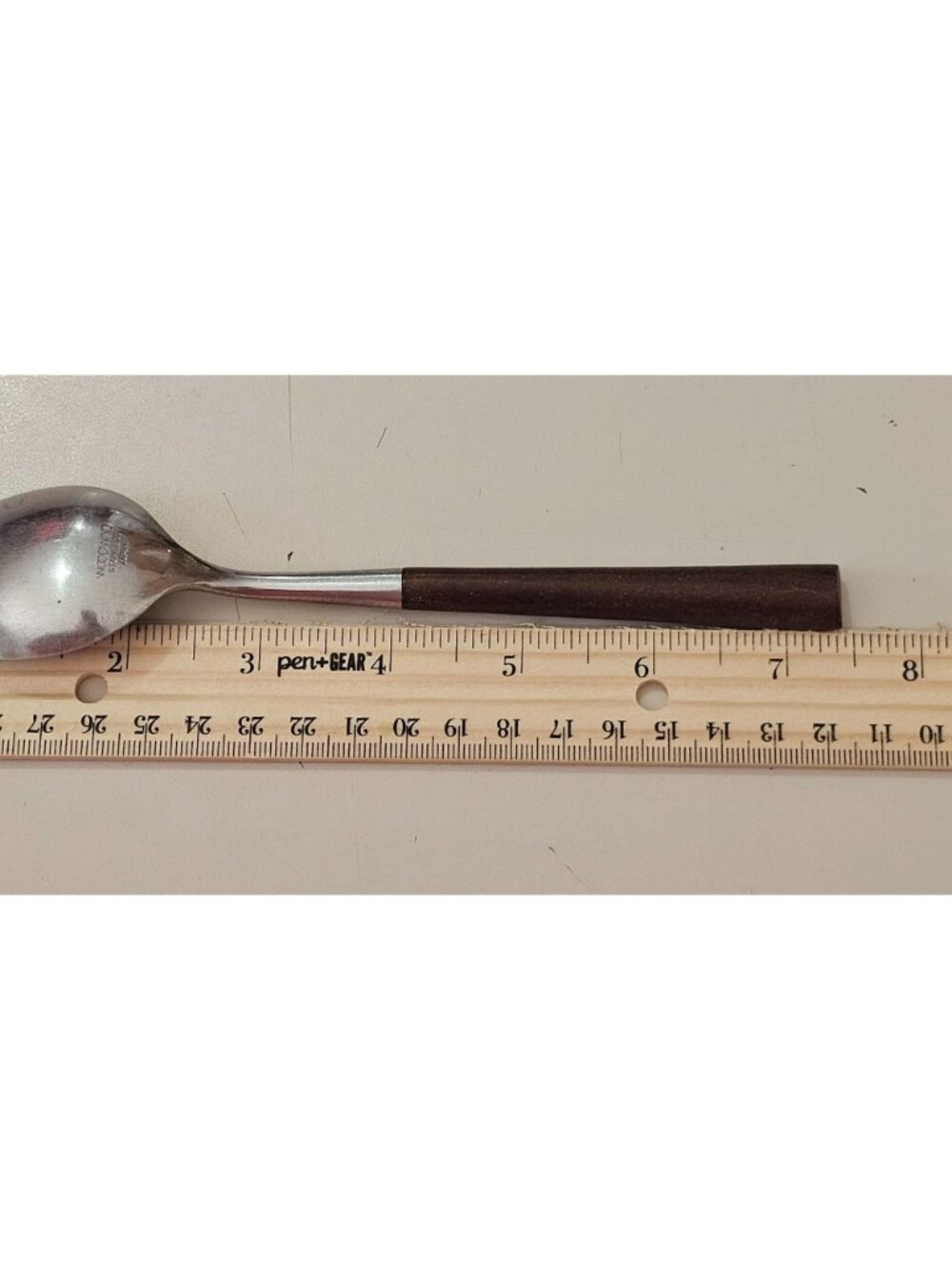 3 Woodwind Soup Spoon 7.5" wood-like handle vtg midcentury boho mixed material m - Picture 8 of 8